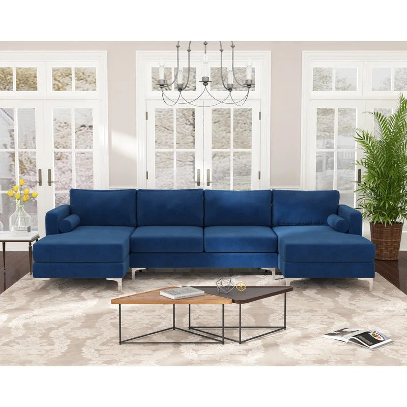 4 Seater Sofa Set: 124'' Velvet Flared Arm Slipcovered Sofa