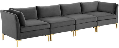 4 Seater Sofa Set : 134'' Velvet Flared Arm Modular Sofa Set