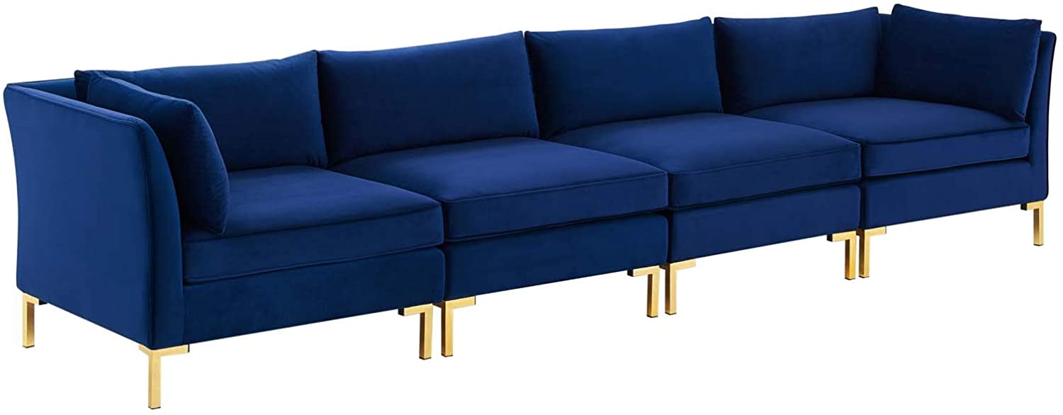 4 Seater Sofa Set : 134'' Velvet Flared Arm Modular Sofa Set