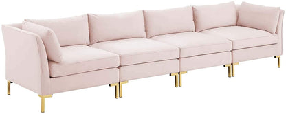 4 Seater Sofa Set : 134'' Velvet Flared Arm Modular Sofa Set