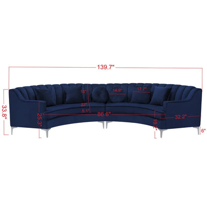 4 Seater Sofa Set: 139.7'' Velvet Square Arm Curved Sofa