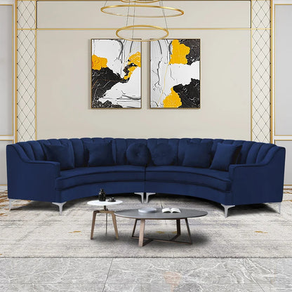 4 Seater Sofa Set: 139.7'' Velvet Square Arm Curved Sofa