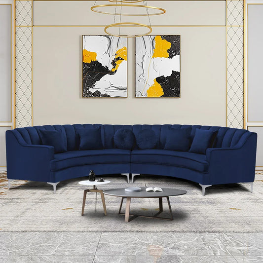 4 Seater Sofa Set: 139.7'' Velvet Square Arm Curved Sofa