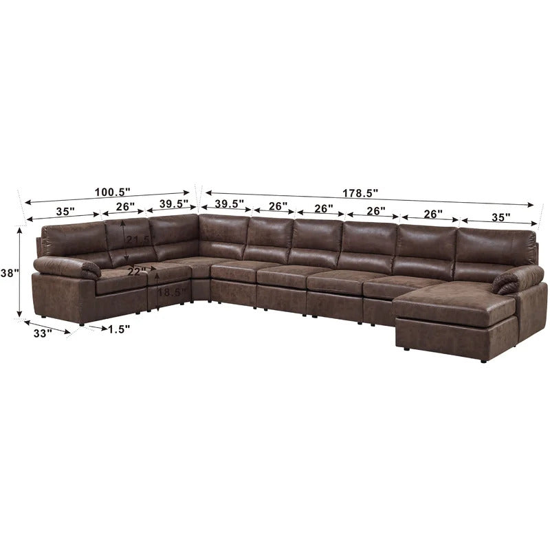 4 Seater Sofa Set: 178.5" Left-Hand Facing Faux Leatherette 