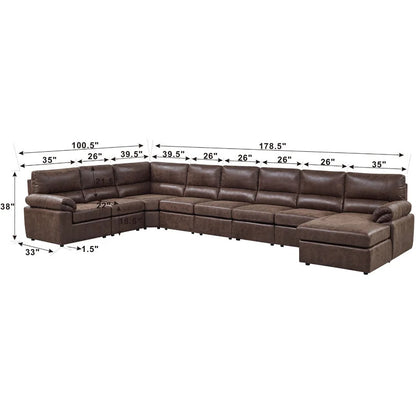4 Seater Sofa Set: 178.5" Left-Hand Facing Faux Leatherette 