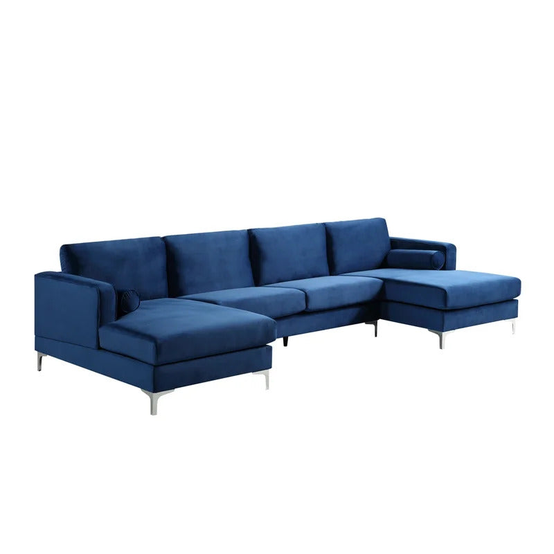 4 Seater Sofa Set: 24'' Velvet Square Arm U Shape Sofa
