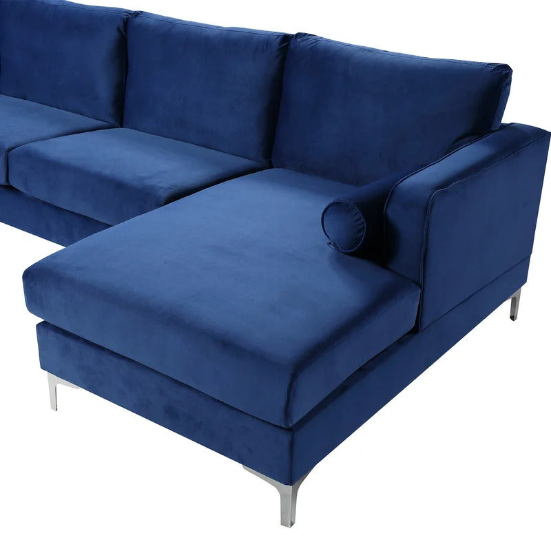 4 Seater Sofa Set: 24'' Velvet Square Arm U Shape Sofa