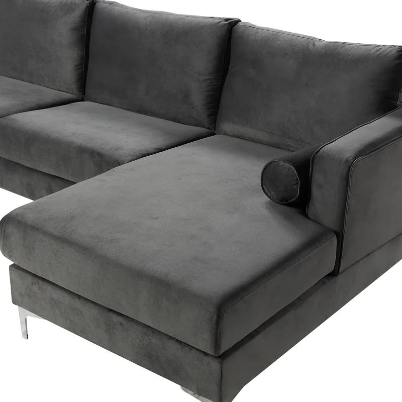 4 Seater Sofa Set: 24'' Velvet Square Arm U Shape Sofa