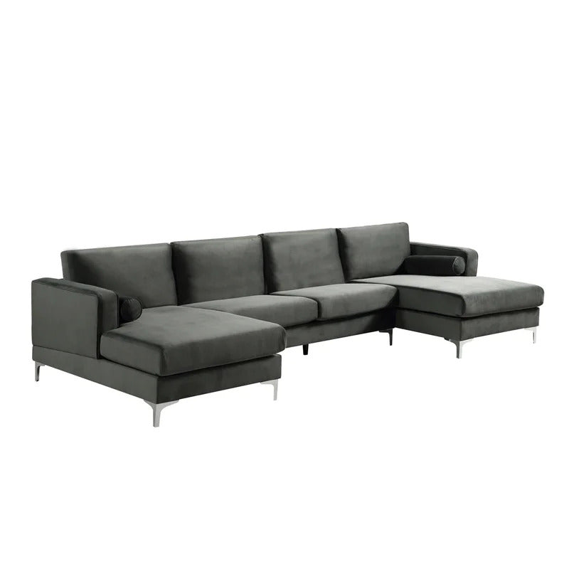 4 Seater Sofa Set: 24'' Velvet Square Arm U Shape Sofa