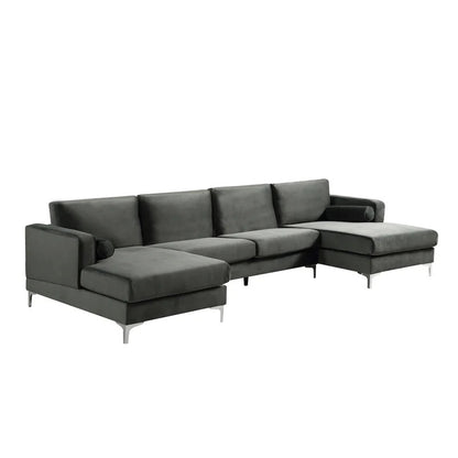 4 Seater Sofa Set: 24'' Velvet Square Arm U Shape Sofa