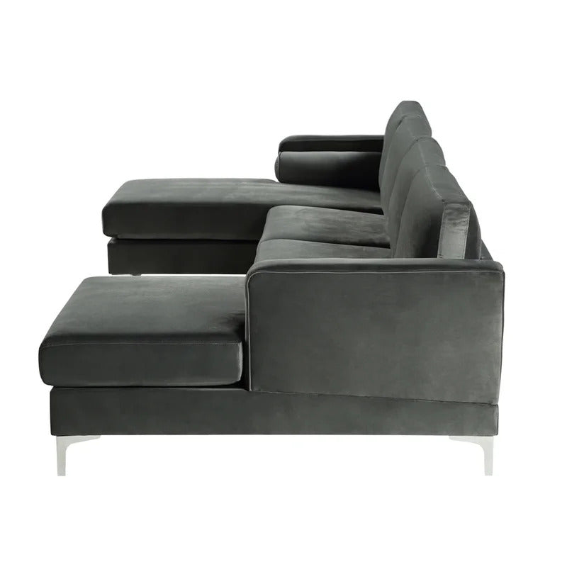 4 Seater Sofa Set: 24'' Velvet Square Arm U Shape Sofa
