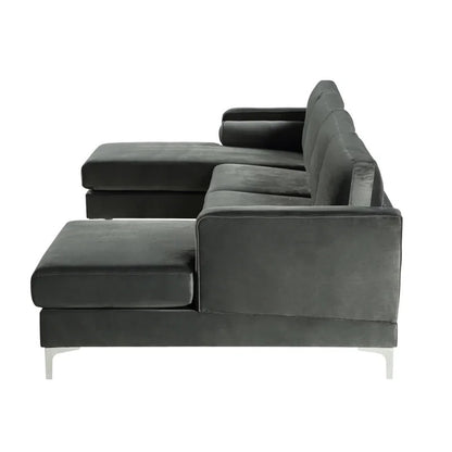 4 Seater Sofa Set: 24'' Velvet Square Arm U Shape Sofa