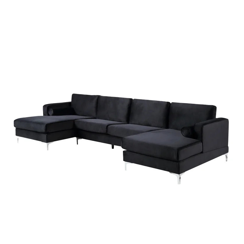 4 Seater Sofa Set: 24'' Velvet Square Arm U Shape Sofa