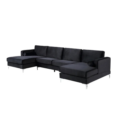 4 Seater Sofa Set: 24'' Velvet Square Arm U Shape Sofa
