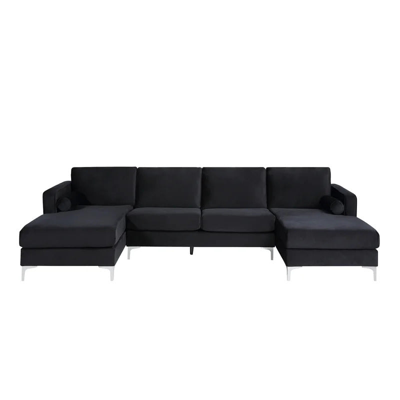 4 Seater Sofa Set: 24'' Velvet Square Arm U Shape Sofa