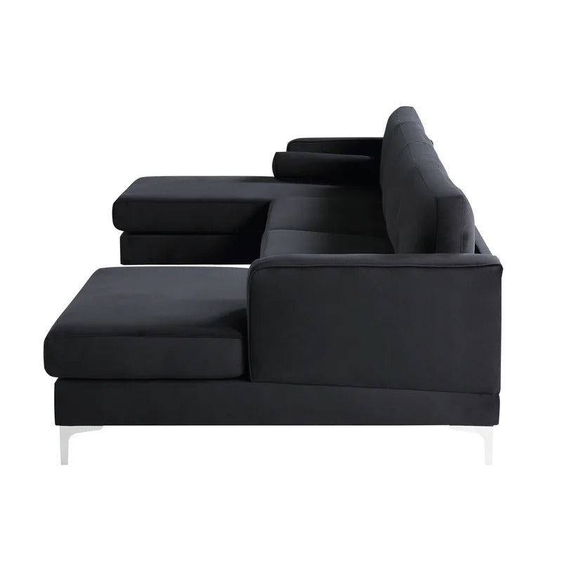 4 Seater Sofa Set: 24'' Velvet Square Arm U Shape Sofa