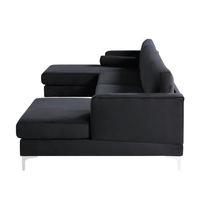 4 Seater Sofa Set: 24'' Velvet Square Arm U Shape Sofa