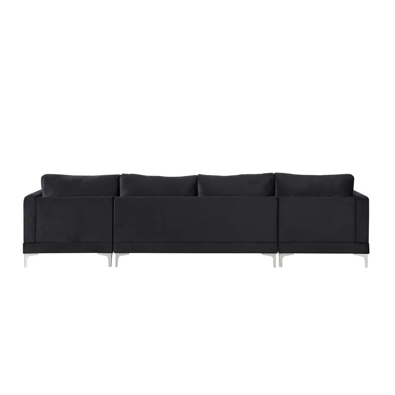 4 Seater Sofa Set: 24'' Velvet Square Arm U Shape Sofa
