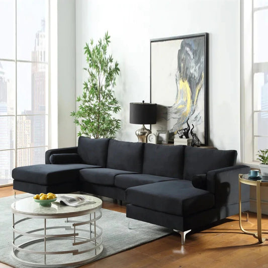 4 Seater Sofa Set 24'' Velvet Square Arm U Shape Sofa