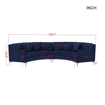 4 Seater Sofa Set: 32.2'' Velvet Square Arm Modular Sofa