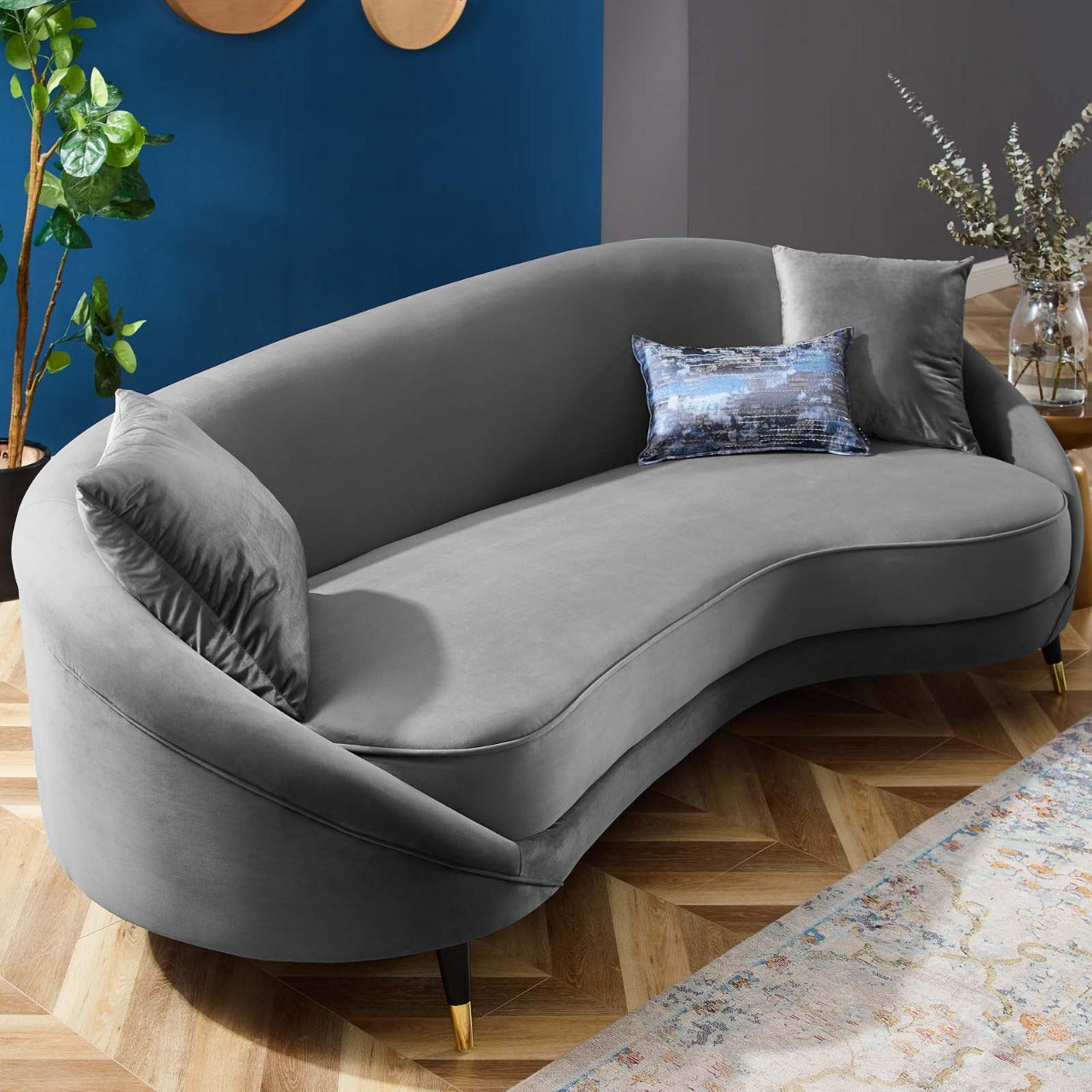 4 Seater Sofa Set: 41.5'' Velvet Round Arm Curved Sofa