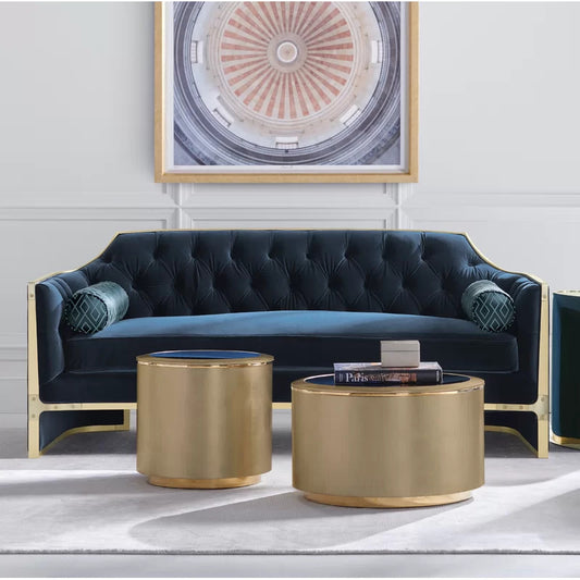 4 Seater Sofa Set : 76'' Velvet Square Arm Sofa