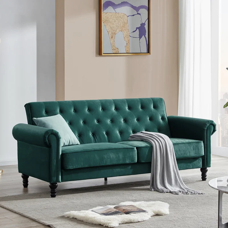 4 Seater Sofa Set : 80.7'' Velvet Rolled Arm Sofa