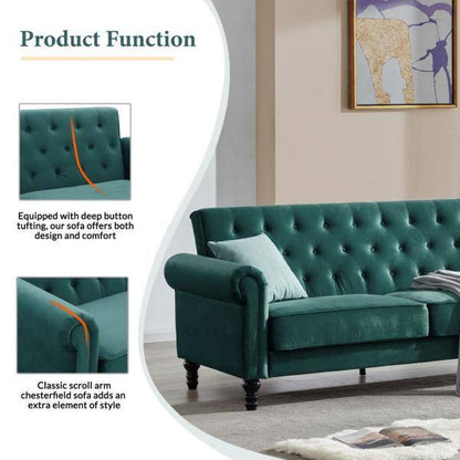 4 Seater Sofa Set : 80.7'' Velvet Rolled Arm Sofa