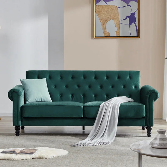 4 Seater Sofa Set : 80.7'' Velvet Rolled Arm Sofa
