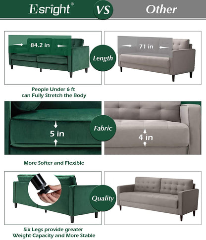 4 Seater Sofa Set : 84.2'' Velvet Rolled Arm Sofa