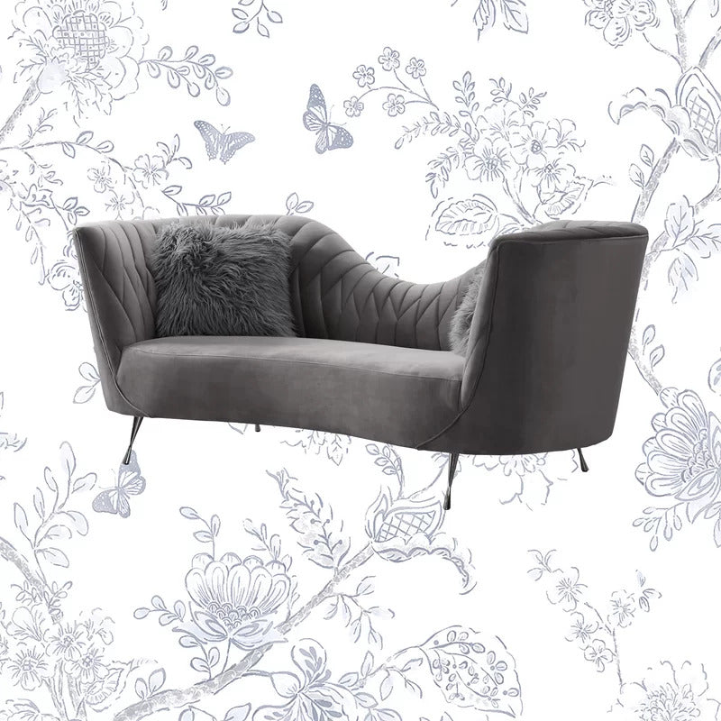 4 Seater Sofa Set: 84.3'' Velvet Recessed Arm