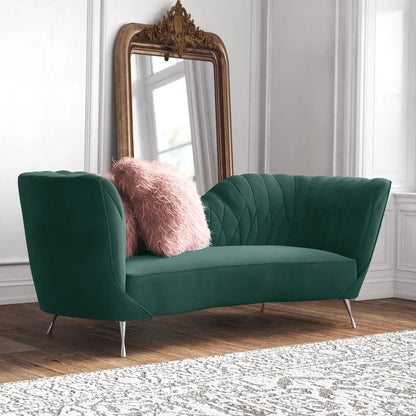 4 Seater Sofa Set: 84.3'' Velvet Recessed Arm