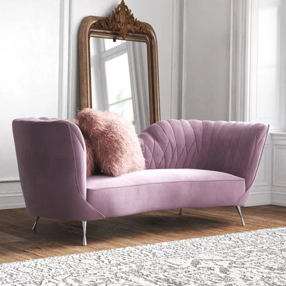 4 Seater Sofa Set: 84.3'' Velvet Recessed Arm