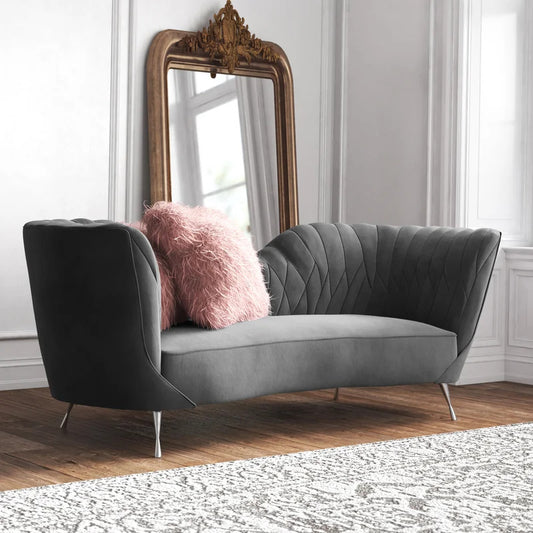 4 Seater Sofa Set: 84.3'' Velvet Recessed Arm