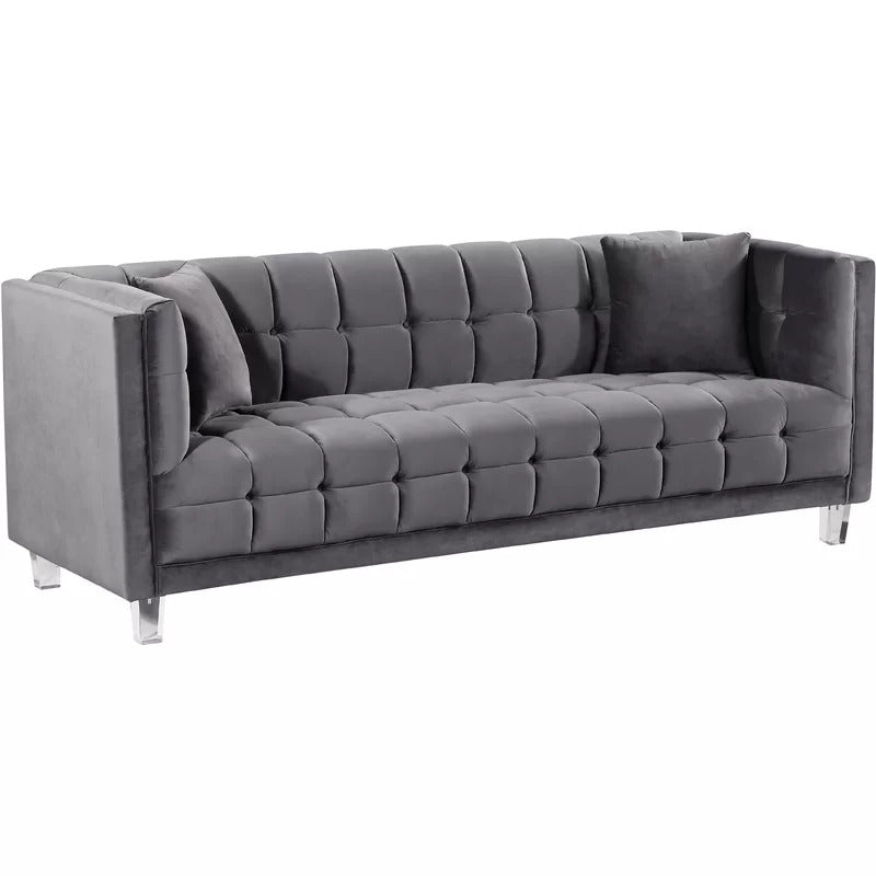 4 Seater Sofa Set : 86.5'' Velvet Tuxedo Arm Sofa