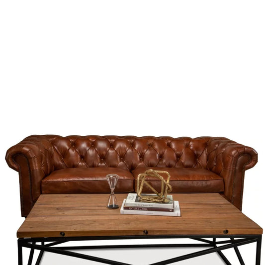 4 Seater Sofa Set 89 Leatherette Rolled Arm Chesterfield Sofa