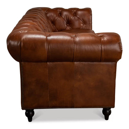 4 Seater Sofa Set: 89'' Leatherette Rolled Arm Chesterfield Sofa