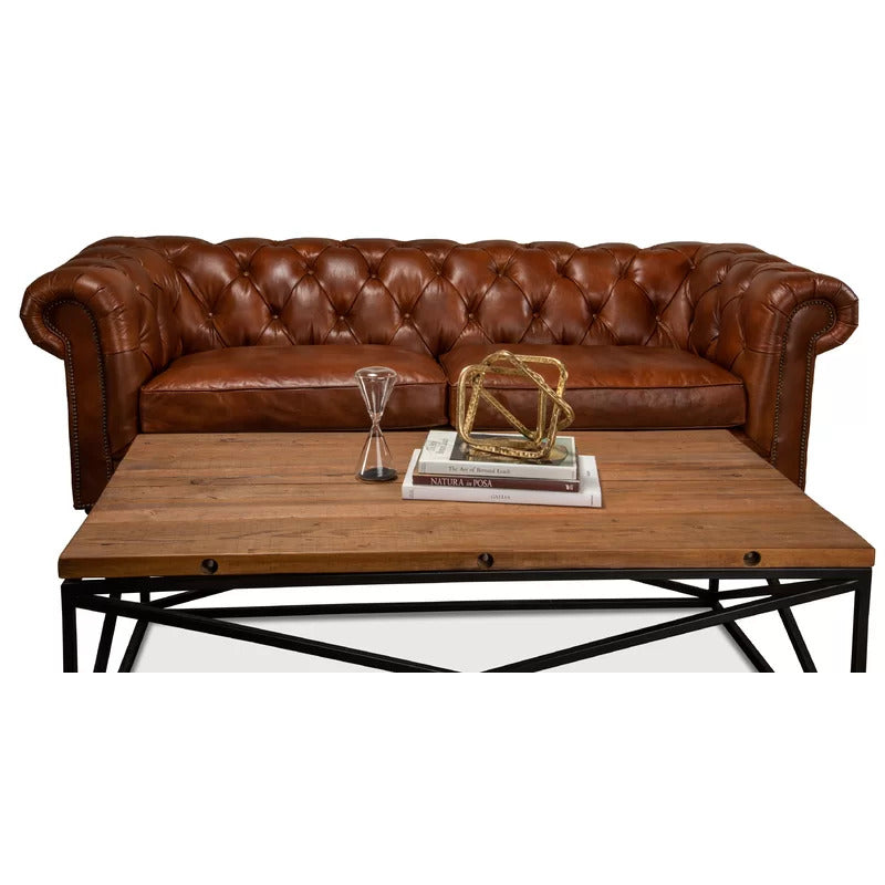 4 Seater Sofa Set: 89'' Leatherette Rolled Arm Chesterfield Sofa