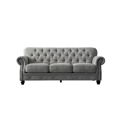 4 Seater Sofa Set:  91'' Chenille Rolled Arm Chesterfield Sofa