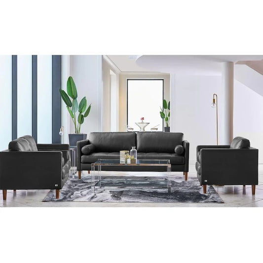 4 Seater Sofa Set : Leatherette Recessed Arm Sofa