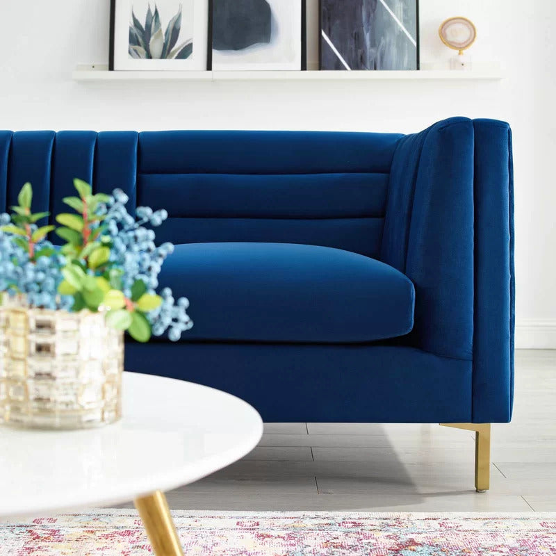 4 Seater Sofa Set : Velvet Rolled Arm Chesterfield Sofa