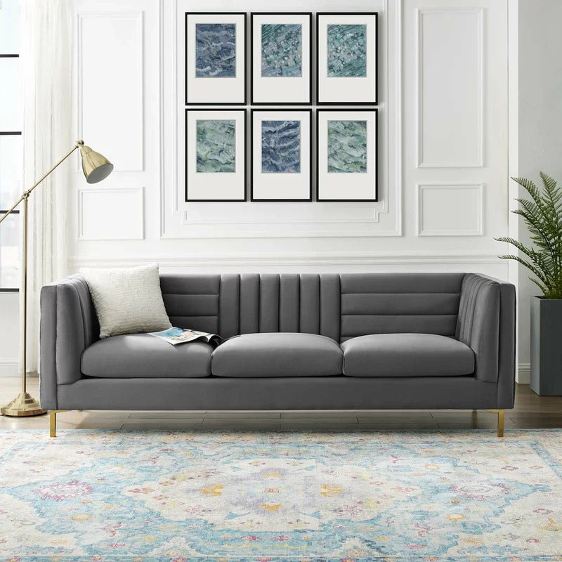 4 Seater Sofa Set : Velvet Rolled Arm Chesterfield Sofa
