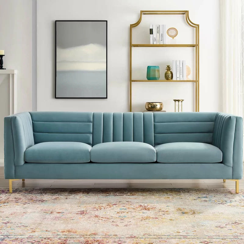 4 Seater Sofa Set : Velvet Rolled Arm Chesterfield Sofa