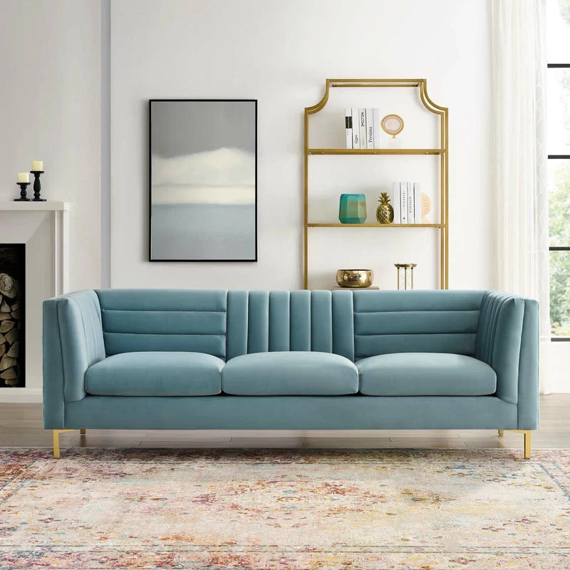 4 Seater Sofa Set : Velvet Rolled Arm Chesterfield Sofa