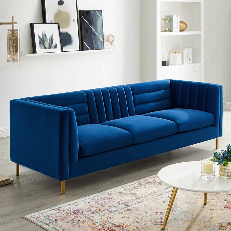 4 Seater Sofa Set : Velvet Rolled Arm Chesterfield Sofa