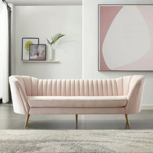 4 Seater Sofa Set : Velvet Rolled Arm Chesterfield Sofa