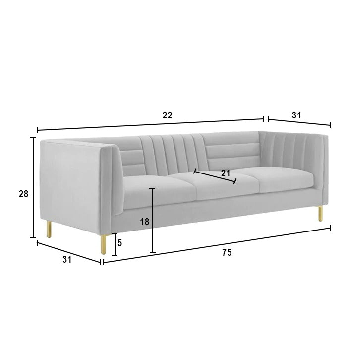 4 Seater Sofa Set : Velvet Rolled Arm Chesterfield Sofa
