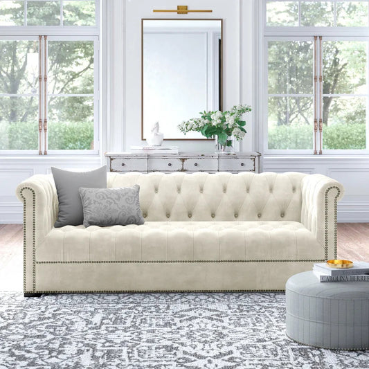 4 Seater Sofa Set : Velvet Rolled Arm Sofa