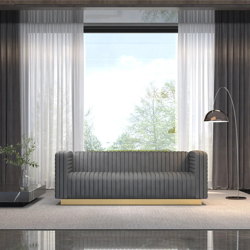 4 Seater Sofa Set : Velvet Tuxedo Arm Sofa