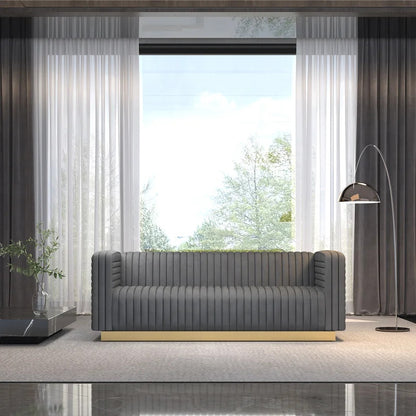 4 Seater Sofa Set : Velvet Tuxedo Arm Sofa